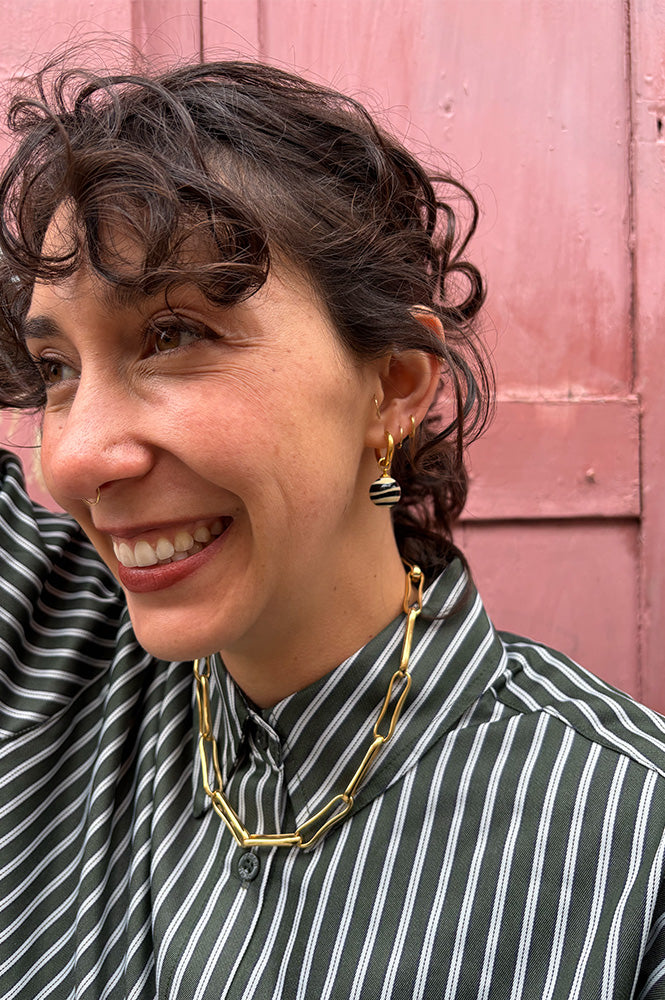 Sandralexandra Single Black Stripey Bola Earring - The Mercantile London