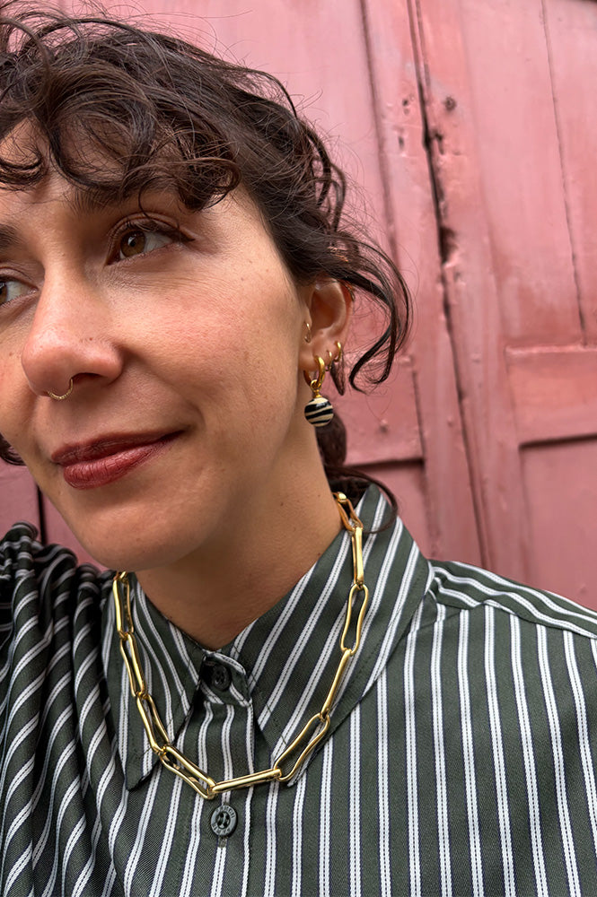 Sandralexandra Single Black Stripey Bola Earring - The Mercantile London