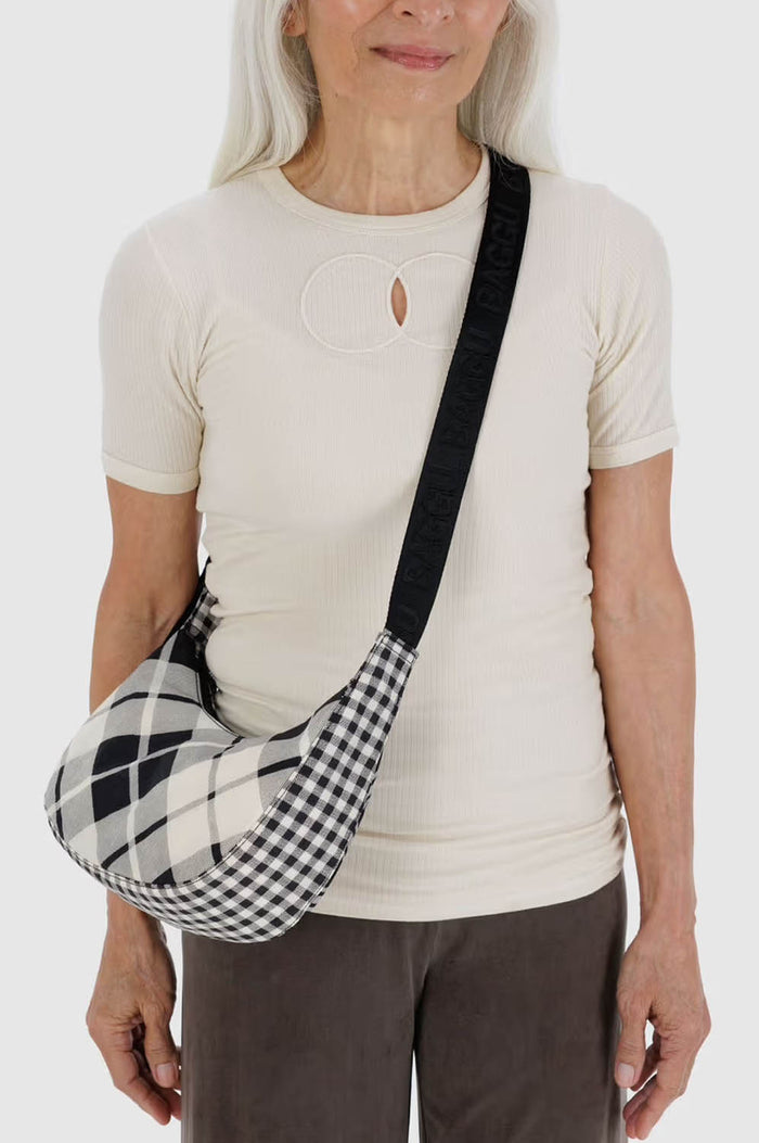 Baggu Small Nylon Crescent Mixed Plaid Bag - The Mercantile London