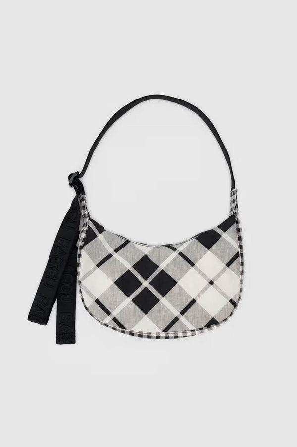 Baggu Small Nylon Crescent Mixed Plaid Bag - The Mercantile London