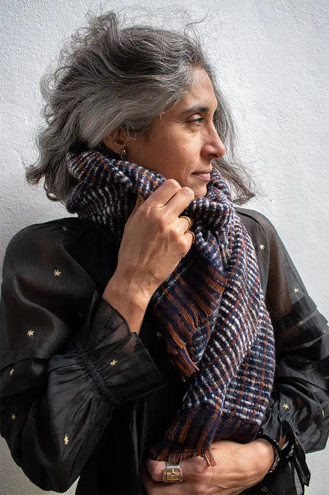 Sessùn Niu Pio Blue Denim Woven Scarf