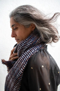 Sessùn Niu Pio Blue Denim Woven Scarf