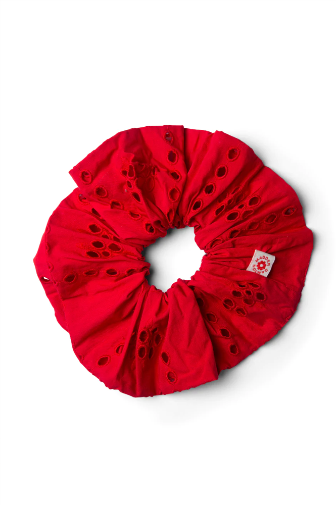 Damson Madder Broiderie Oversized Red Scrunchie - The Mercantile London