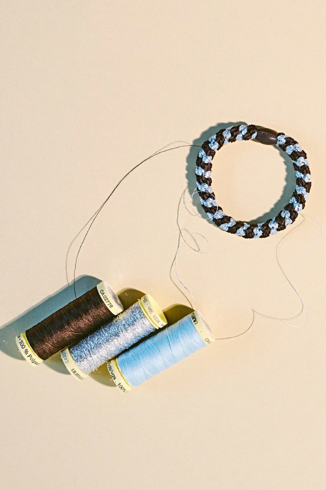 KKNEKKI Brown Seablue Glitter Stripe Hair Tie - The Mercantile London