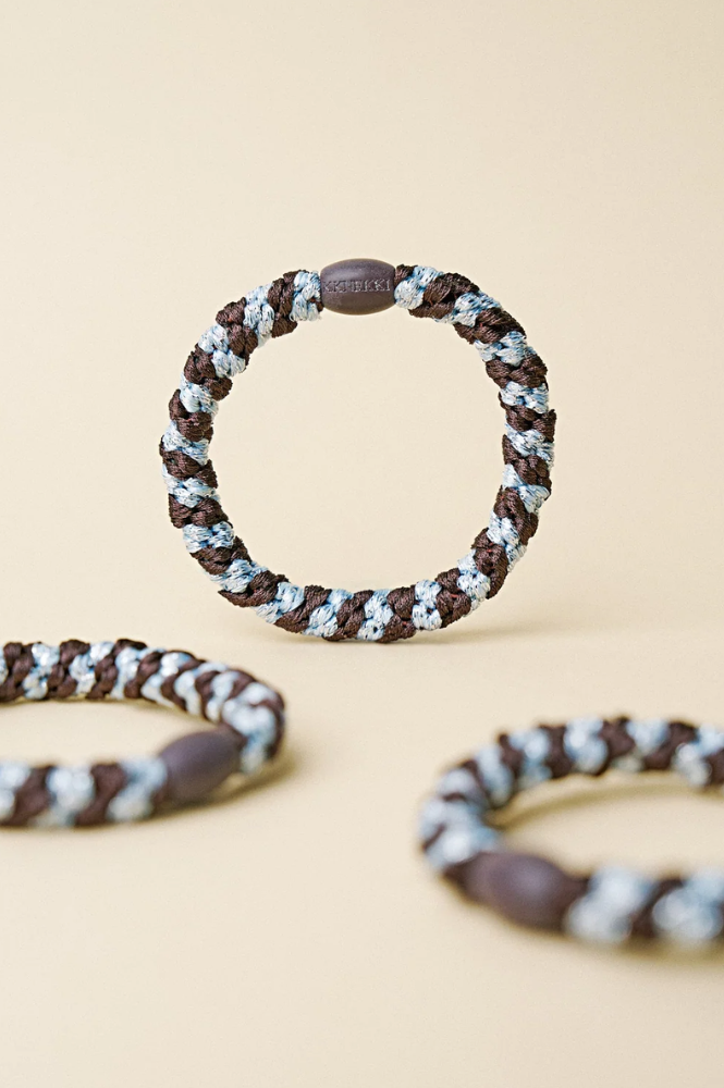 KKNEKKI Brown Seablue Glitter Stripe Hair Tie - The Mercantile London