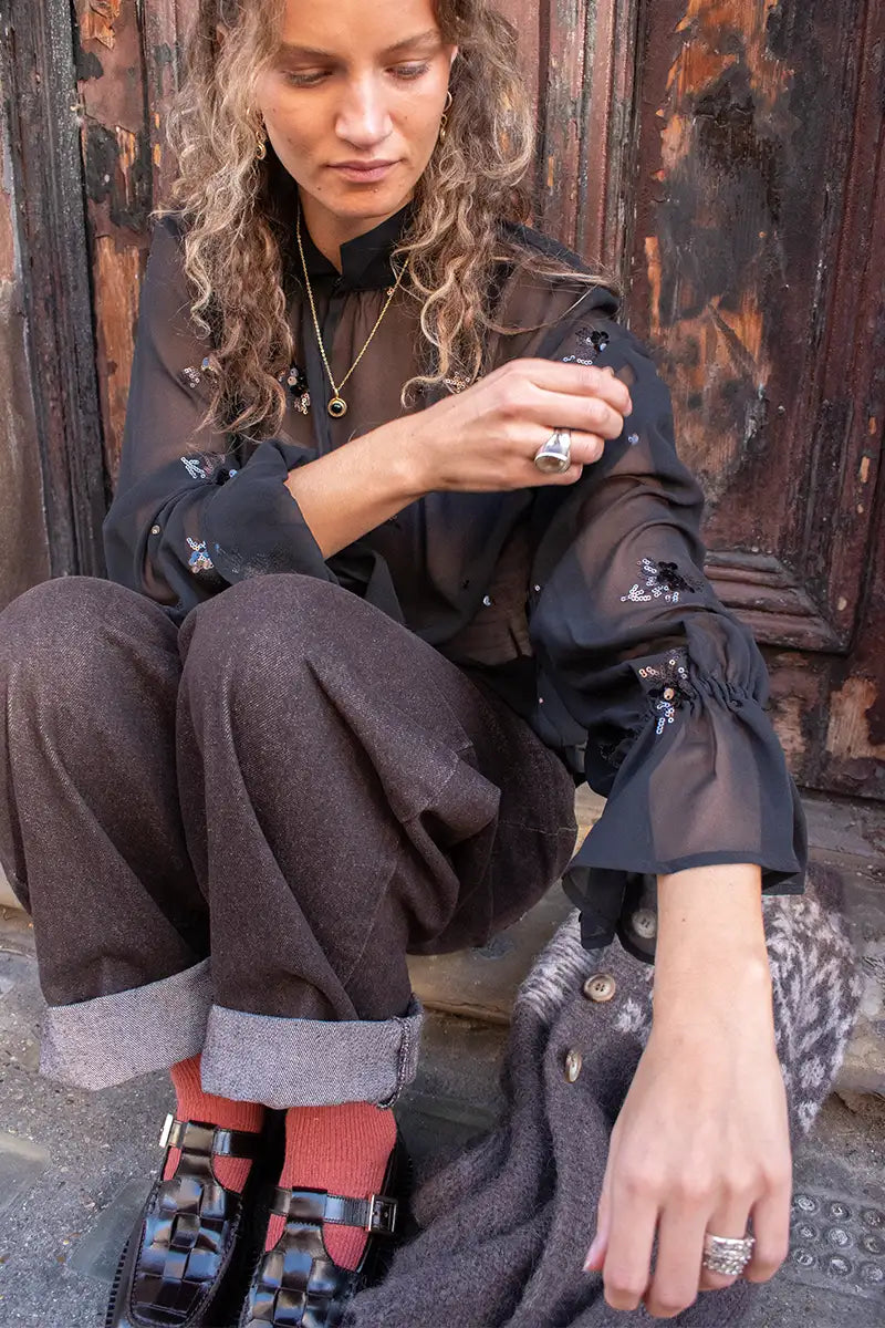 Second Female Luma Black Sequin Blouse - The Mercantile London