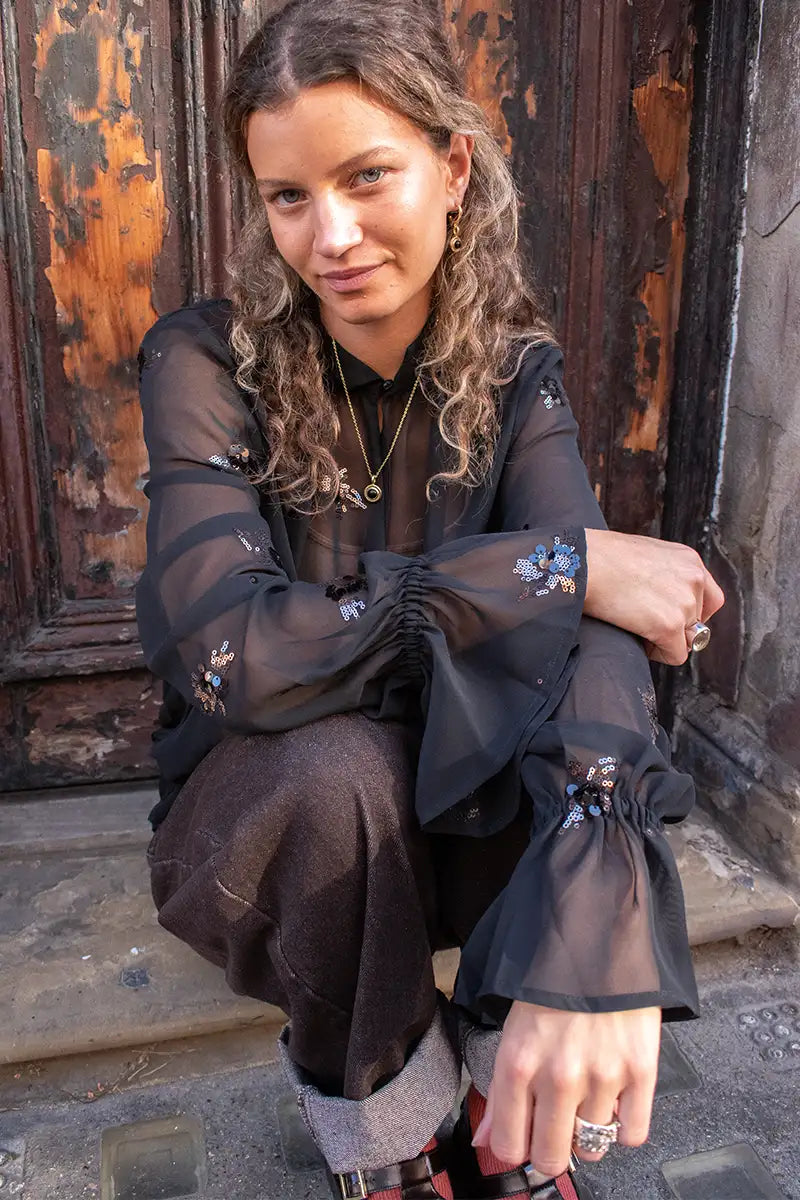 Second Female Luma Black Sequin Blouse - The Mercantile London