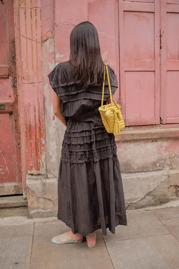 Rabens Saloner Aemla Liqourice Voile Frilled Skirt - The Mercantile London