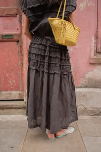 Rabens Saloner Aemla Liqourice Voile Frilled Skirt - The Mercantile London