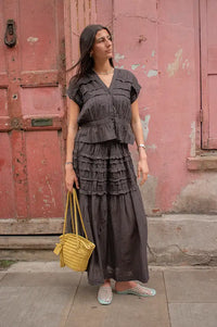 Rabens Saloner Aemla Liqourice Voile Frilled Skirt - The Mercantile London