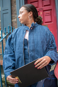 Seventy + Mochi Juno Houndstooth Denim Bomber Jacket - The Mercantile London