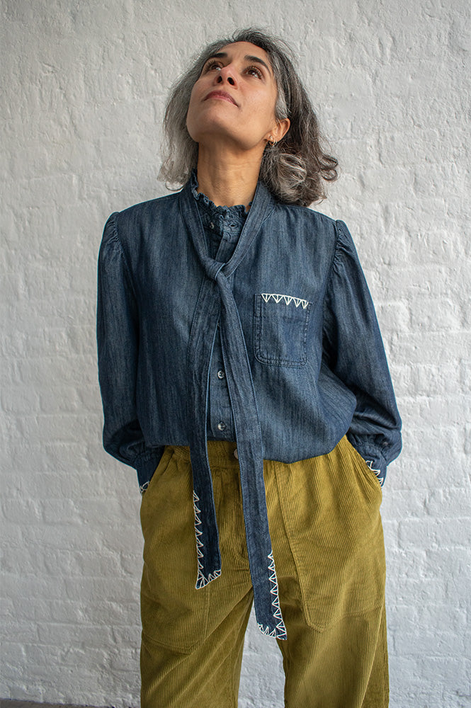 Seventy + Mochi Poet Pacific Blue Blouse - The Mercantile London
