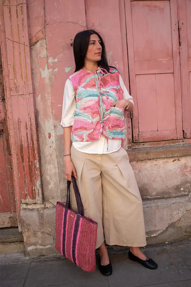 Seventy + Mochi Aria Rose Coral Reversible Vest - The Mercantile London