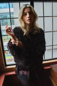 ICHI Hazina Warm Fudge Shaggy Jacket - The Mercantile London
