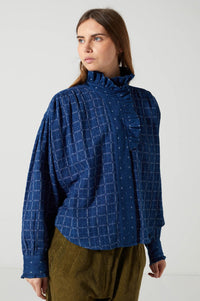 Charlie Joe Shania Indigo Check Blouse - The Mercantile London