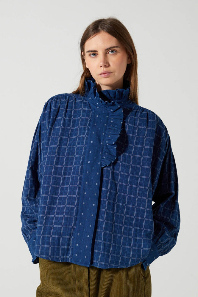 Charlie Joe Shania Indigo Check Blouse - The Mercantile London