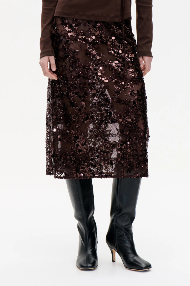 Baum Und Pferdgarten Shania Coffee Bean Brown Sequin Skirt