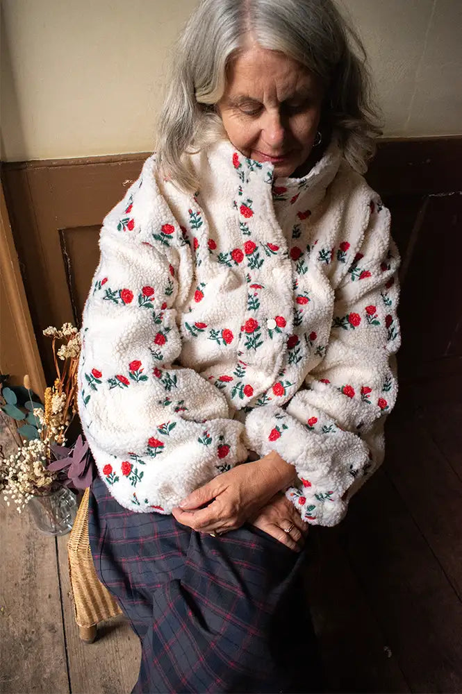 The Tiny Big Sister Rose Grid Sherpa Jacket