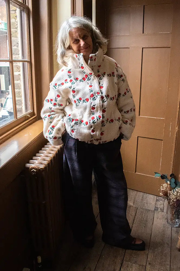 The Tiny Big Sister Rose Grid Sherpa Jacket