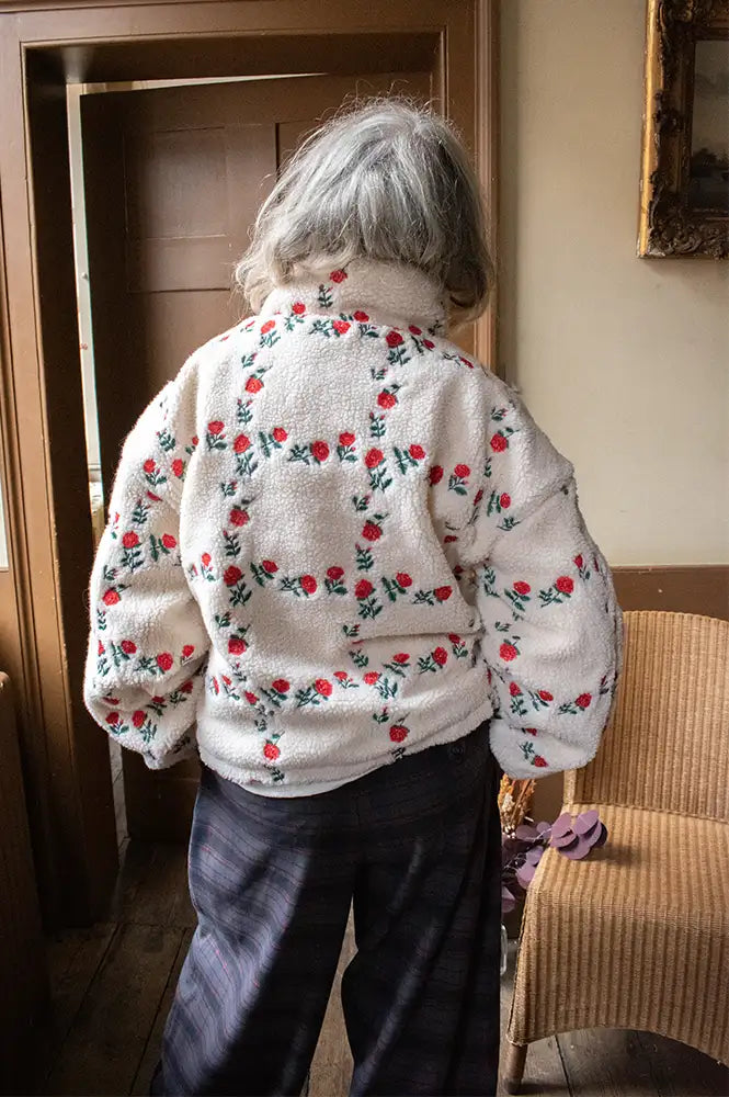 The Tiny Big Sister Rose Grid Sherpa Jacket