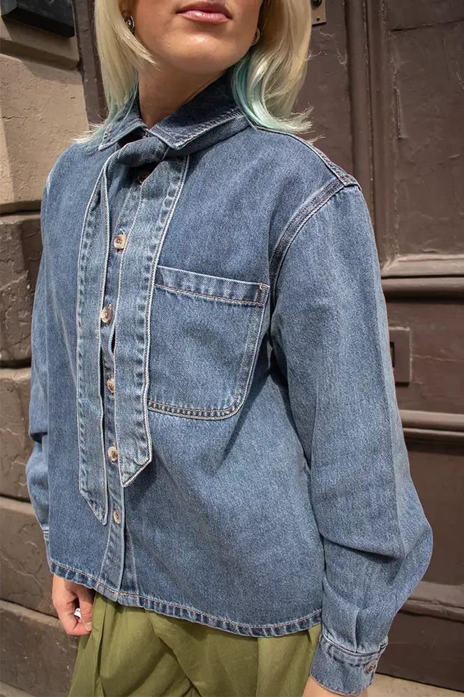 Object Bow Medium Blue Denim Shirt