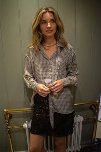 Fransa Juno Toffee Salute Checked Tie Detail Shirt - The Mercantile London