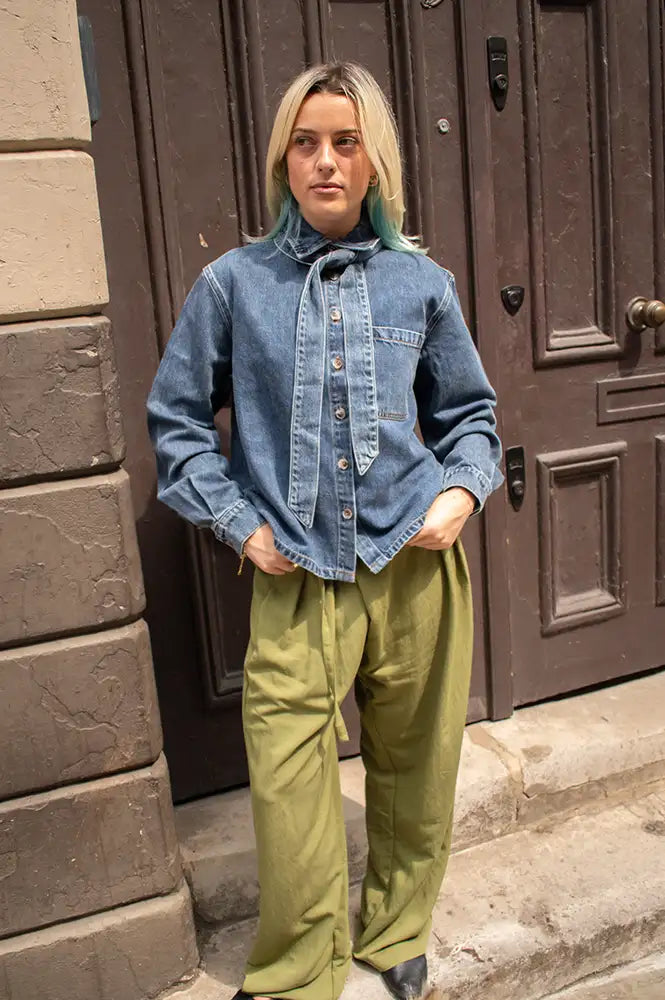 Object Bow Medium Blue Denim Shirt