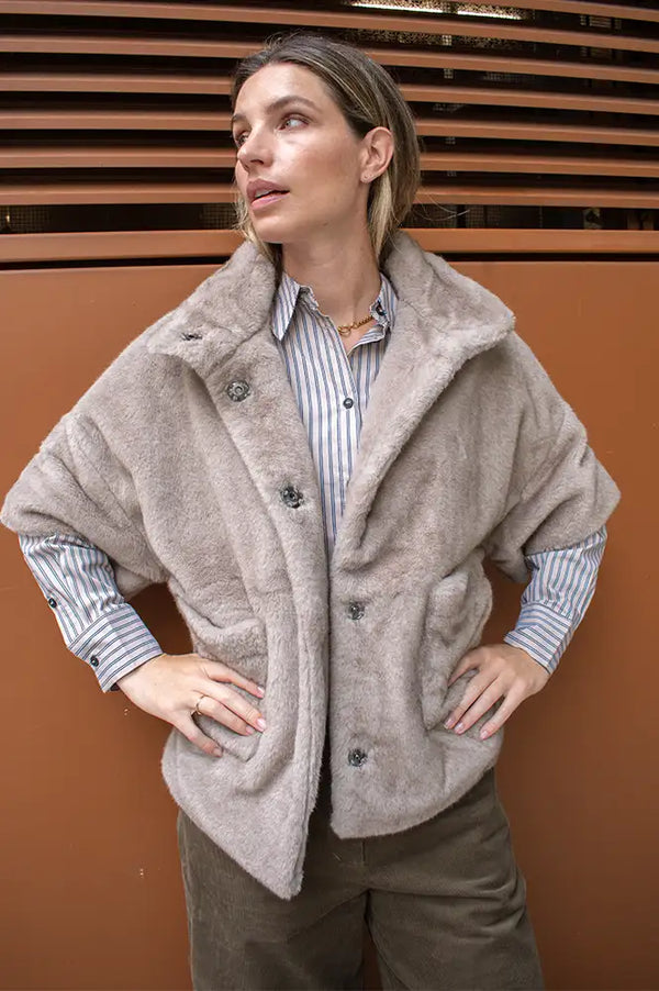 Fransa Doris Driftwood Grey Fur Jacket