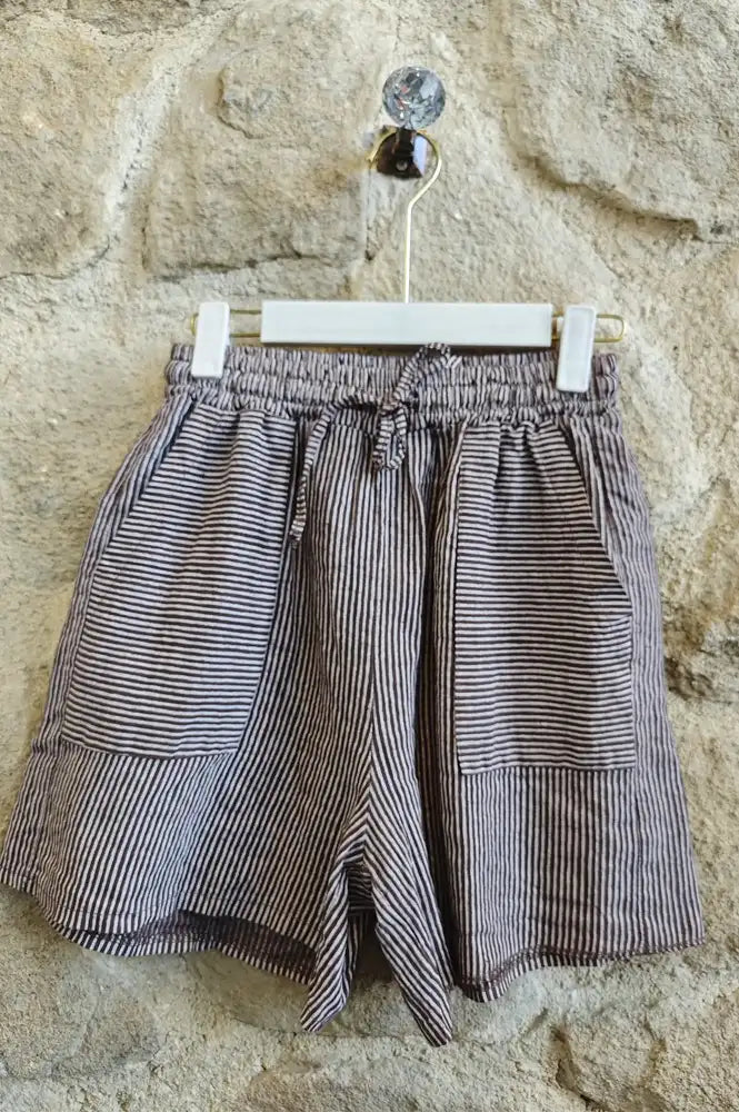 Linen & More Brown Stripe Shorts