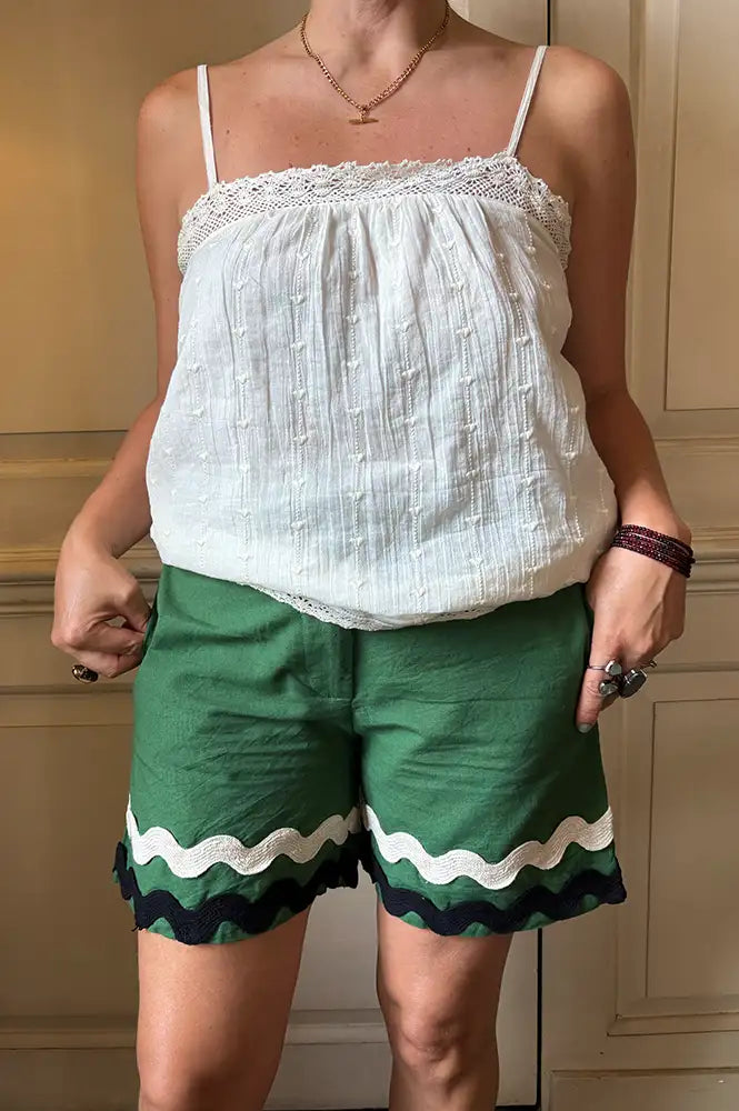 An'ge Ravine Green Ric Rac Shorts