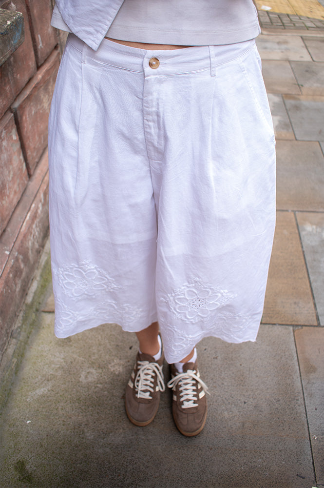Yerse White Embroidered Bermuda Shorts - The Mercantile London