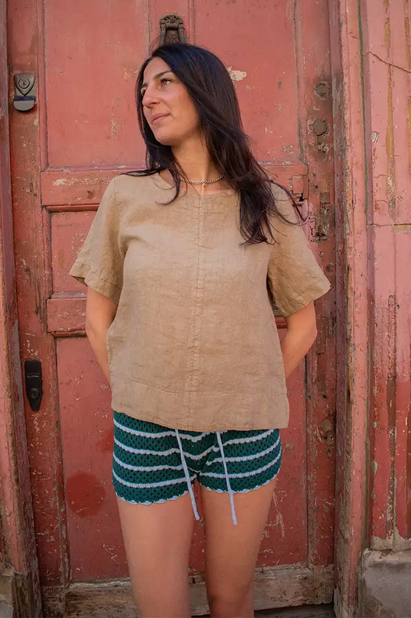 FRNCH Catalda Green Striped Shorts - The Mercantile London