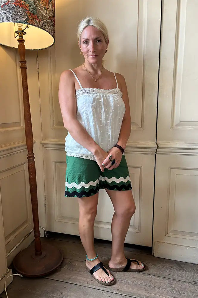 An'ge Ravine Green Ric Rac Shorts
