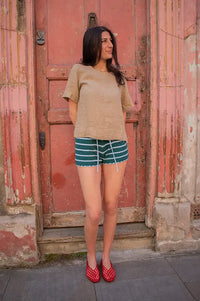 FRNCH Catalda Green Striped Shorts - The Mercantile London