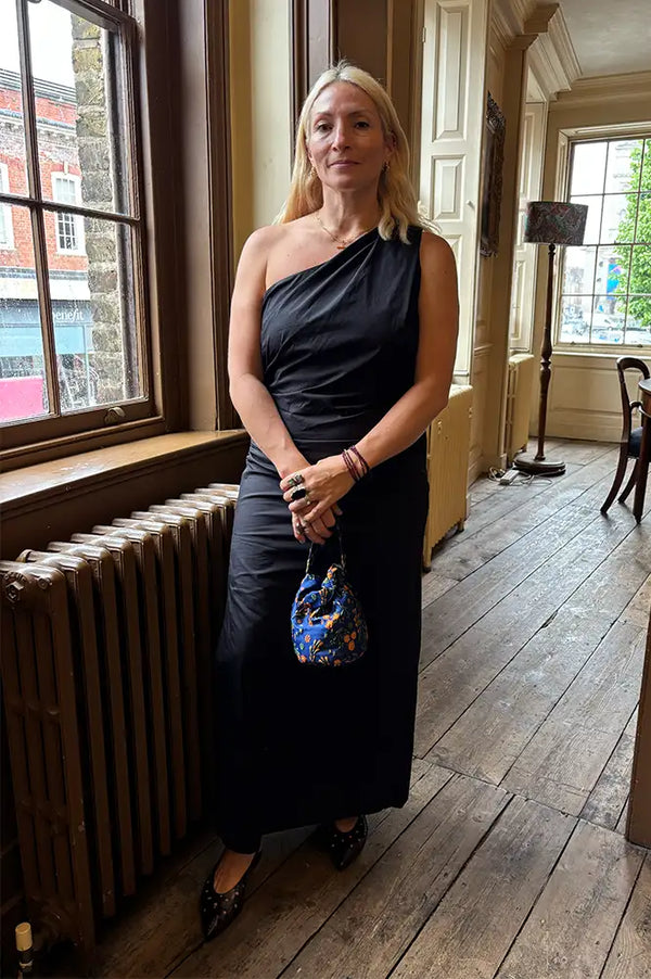Rabens Saloner Aryana Black Papery One Shoulder Dress