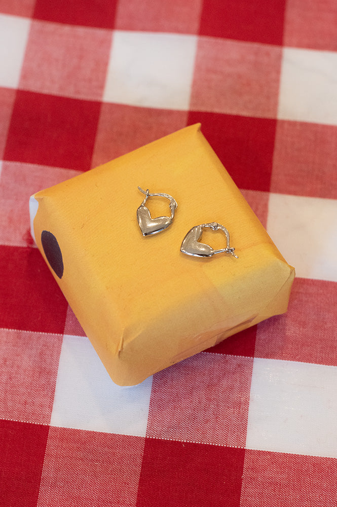 White Heart Silver Huggie Earrings - The Mercantile London