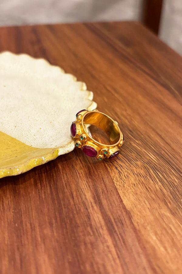 Shyla Andromeda Ruby Red & Emerald Ring - The Mercantile London