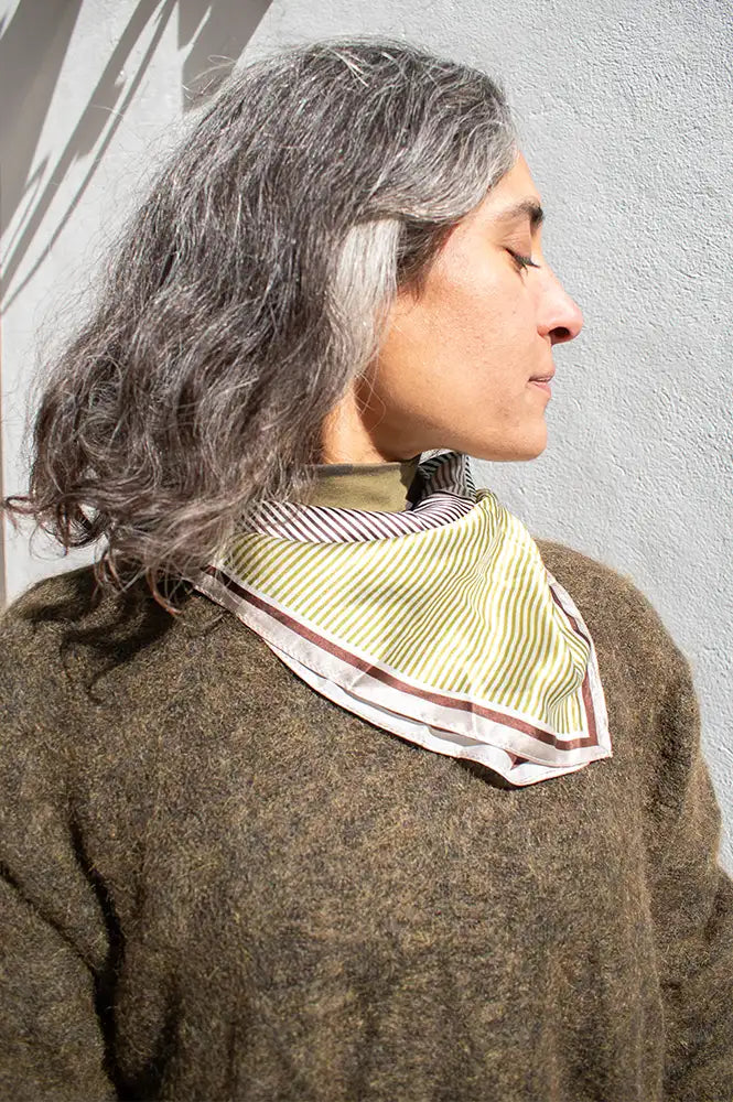 ICHI Eda Green & Mauve Checked Silk Scarf