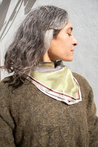 ICHI Eda Green & Mauve Checked Silk Scarf
