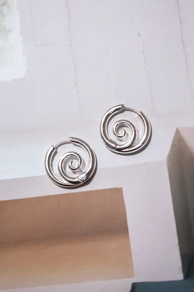 B.M.L Minas Scribble Hoop Silver Earrings