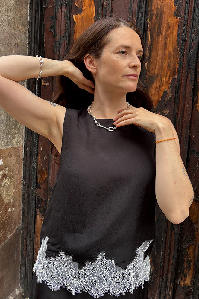 Object Dalme Black and White Lace Top - The Mercantile London