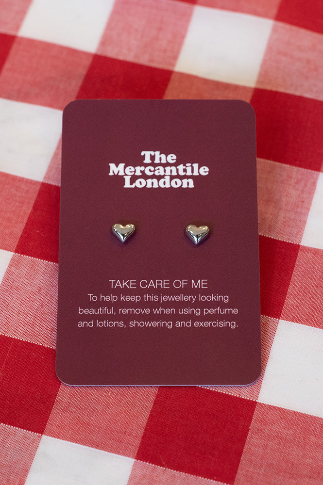 White Heart Stud Silver Earrings - The Mercantile London