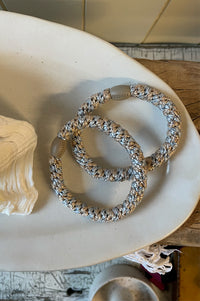 Kknekki Silver Beige Glitter Stripe Hair Tie - The Mercantile London
