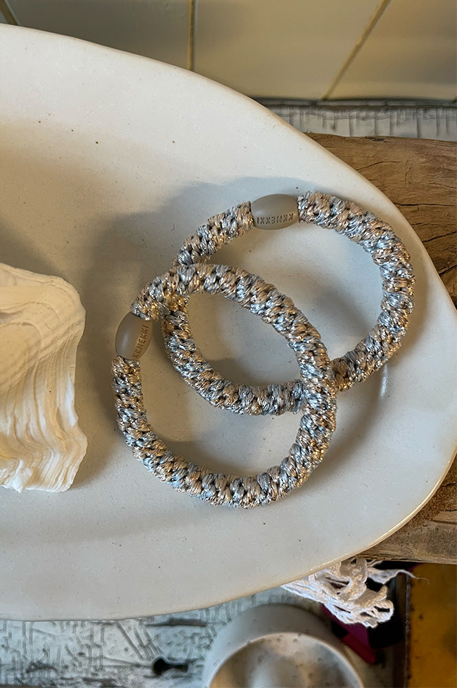 Kknekki Silver Beige Glitter Stripe Hair Tie - The Mercantile London