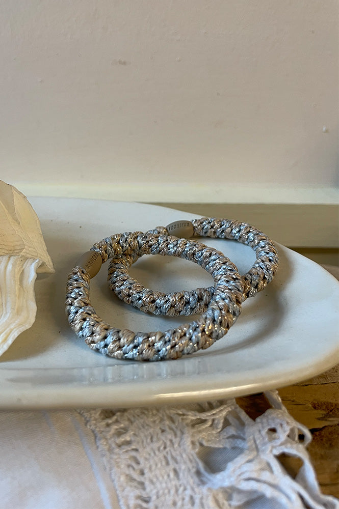 Kknekki Silver Beige Glitter Stripe Hair Tie - The Mercantile London