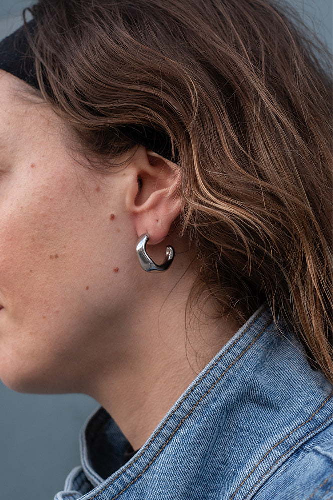 White C Shaped Curve Silver Earrings - The Mercantile London
