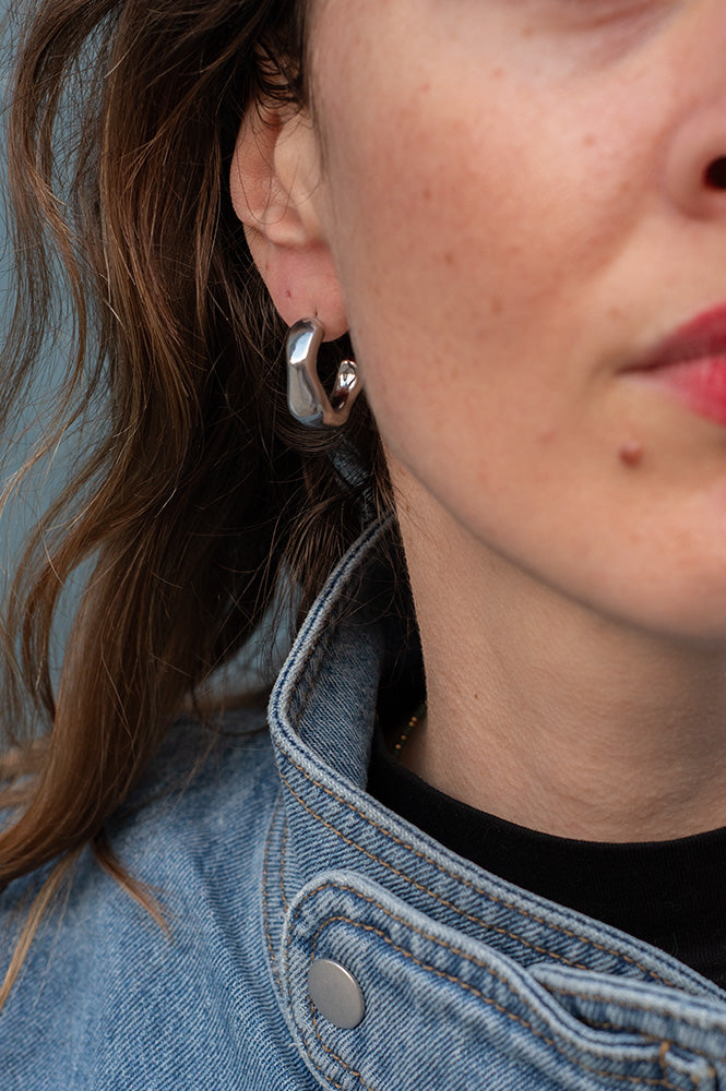 White C Shaped Curve Silver Earrings - The Mercantile London