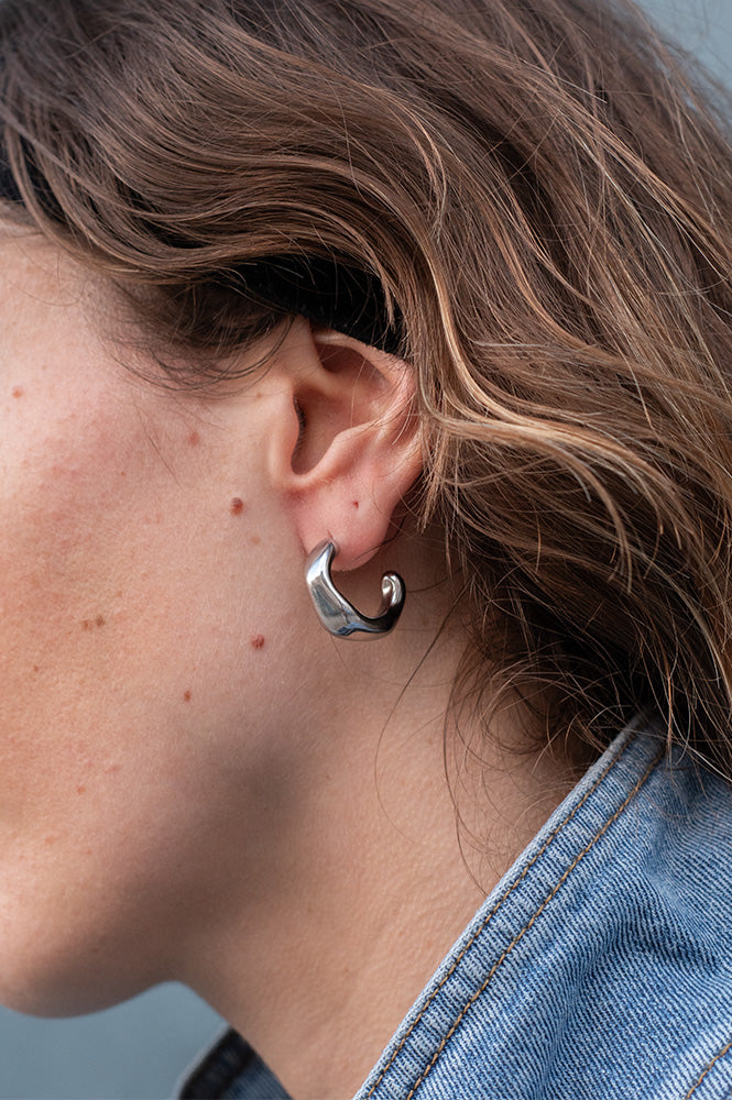 White C Shaped Curve Silver Earrings - The Mercantile London