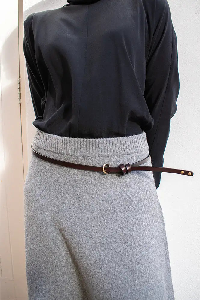 Fransa Janie Brown Leather Skinny Belt