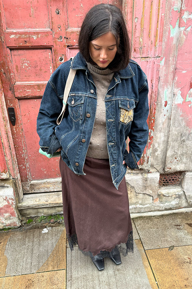 Object Dalme Seal Brown and Black Lace Skirt